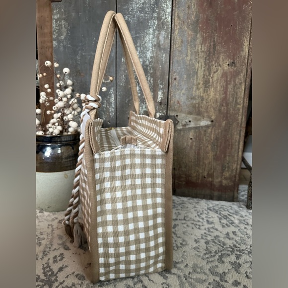 J.Crew Beige & Ivory Canvas Structured Tote With Tassels 🥰 - Picture 4 of 16
